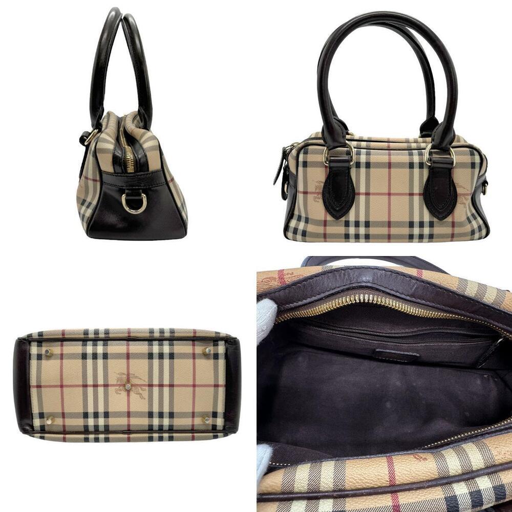 Burberry leather canvas brown beige handbag Brown Tan